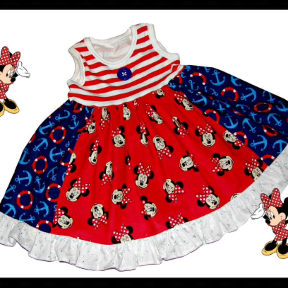 NWT Girls Handmade Nautical Minnie Dress